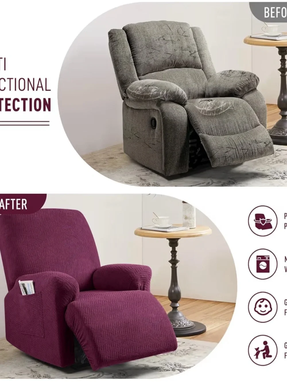 Set 2 burgundy recliner covers NEW